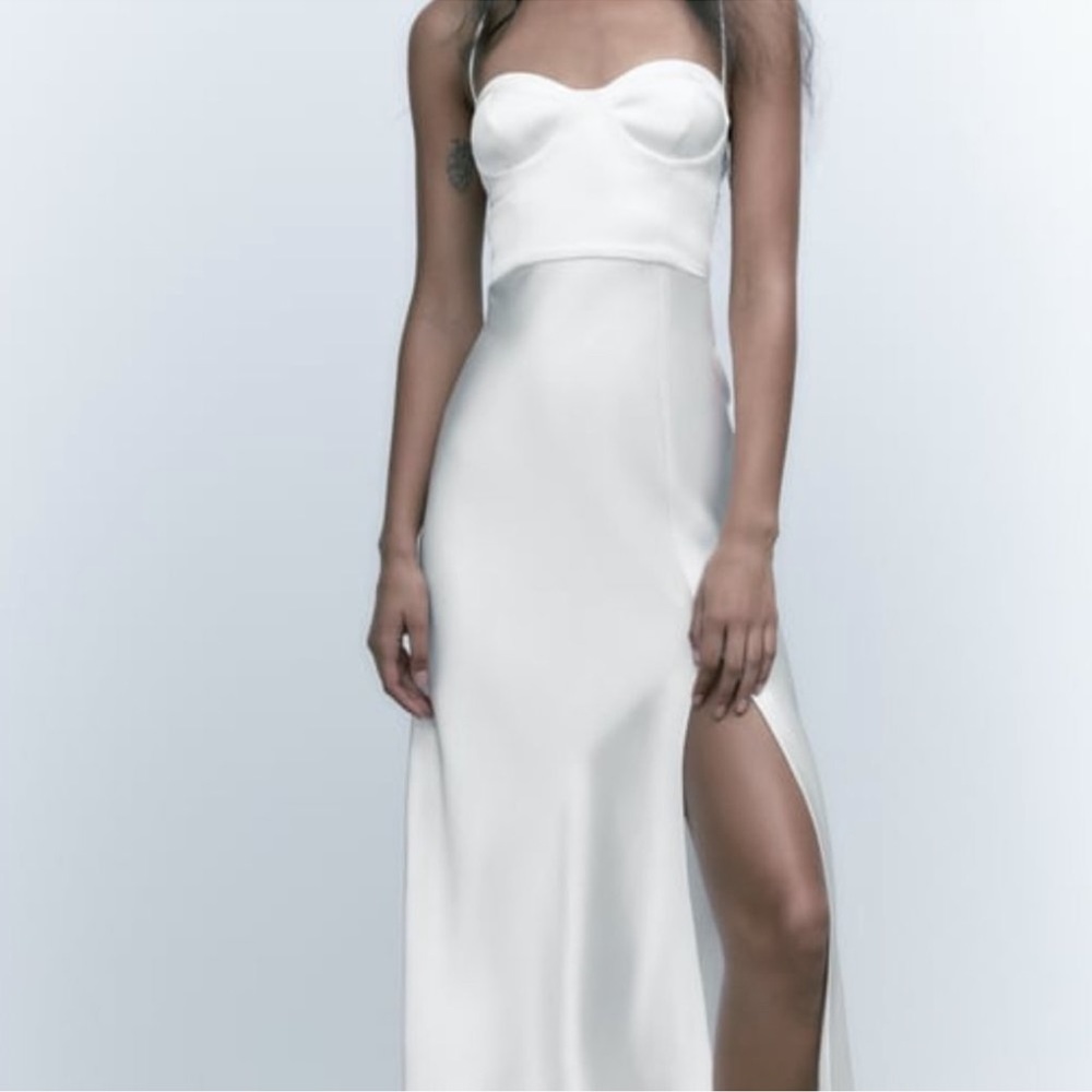 ZARA WHITE SATIN MIDI DRESS